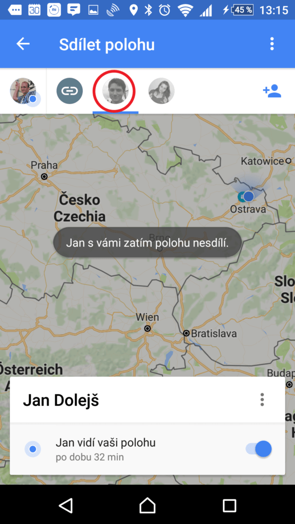 Sdílení s uživatelem
