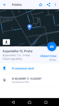 Sygic GPS Navigace a Mapy Podrobnosti o cíli cesty