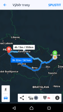 Sygic GPS Navigace a Mapy Nabídka alternativní trasy