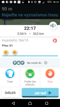 Waze - GPS, Mapy & Doprava Přehled naplánované trasy