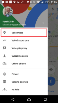 Sekce Vaše místa