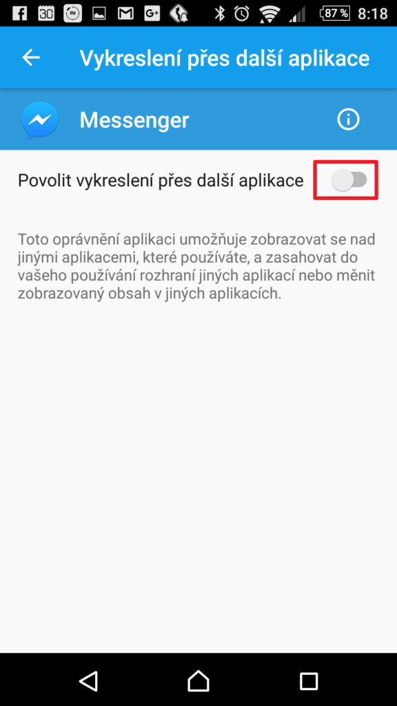 Zakázali jsme Messengeru vykreslení přes další aplikace