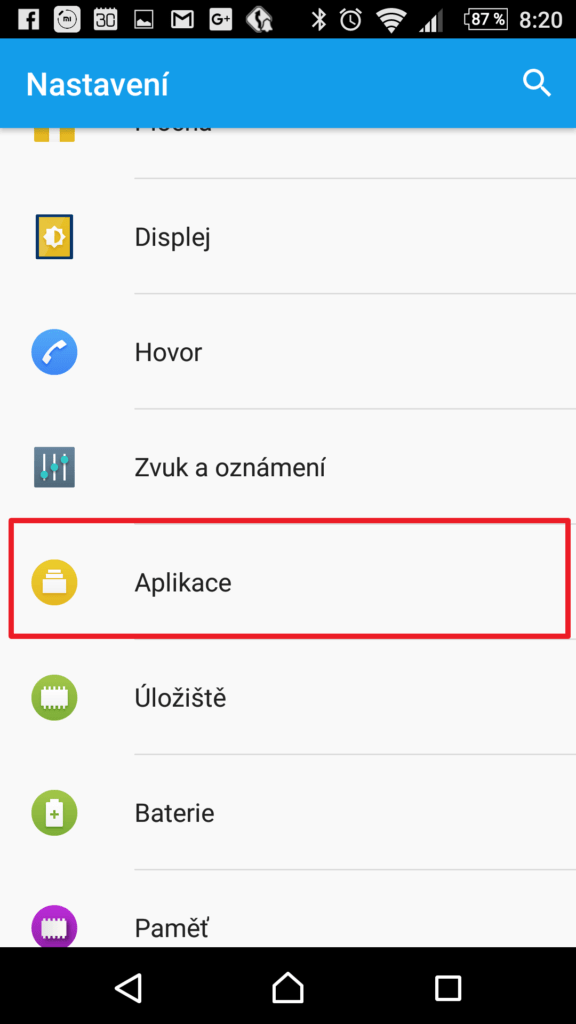 Nastavení - Aplikace