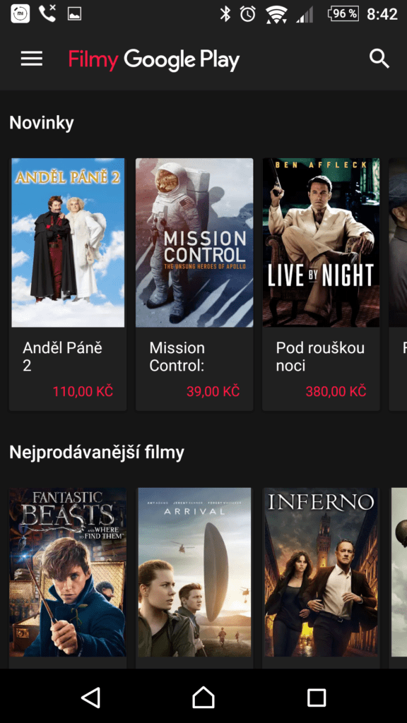 Tmavé odstíny aplikace Filmy