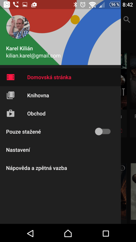 Tmavé odstíny aplikace Filmy