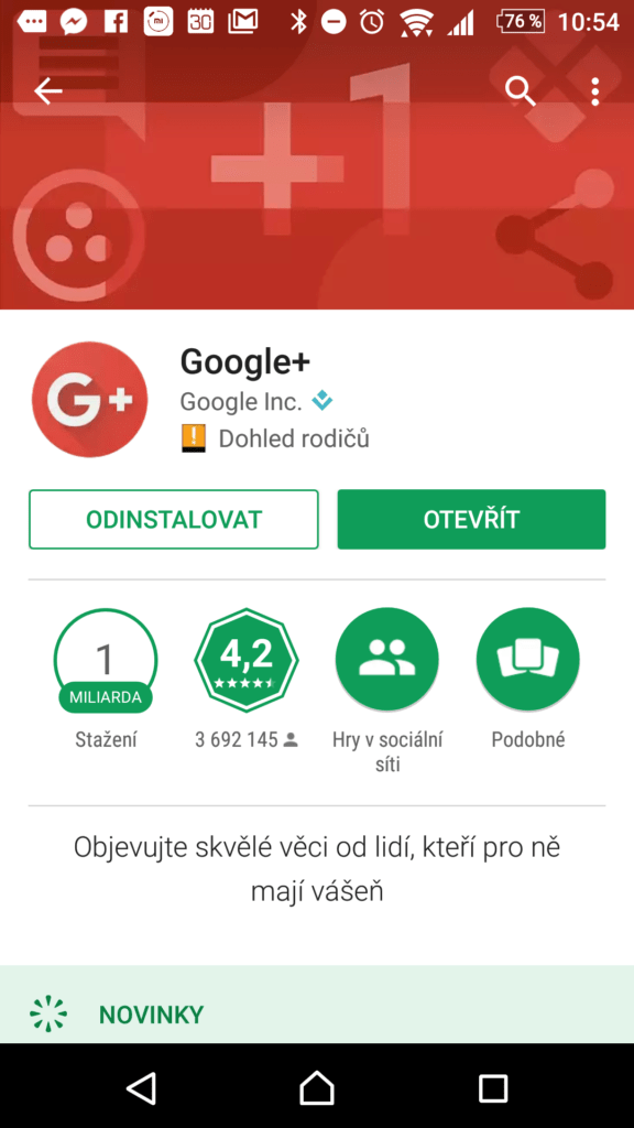 Aktualizace aplikace Google+ si Google zajišťuje sám