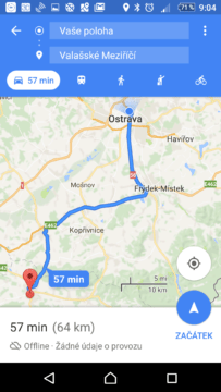 Mapy Google offline plánují trasu autem