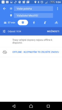 Navigace veřejnou dopravou offline nefunguje