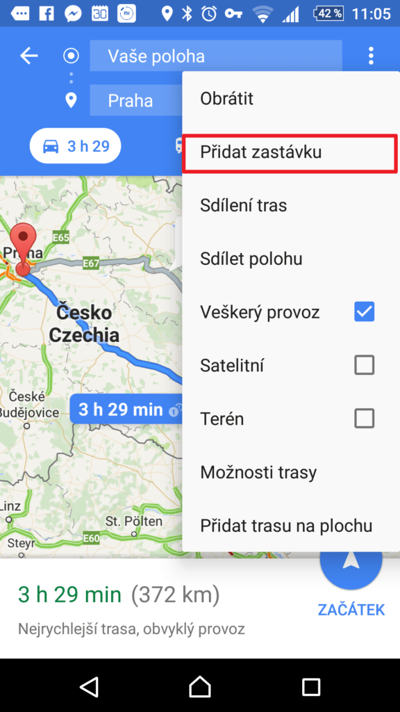Přidat zastávku na trase