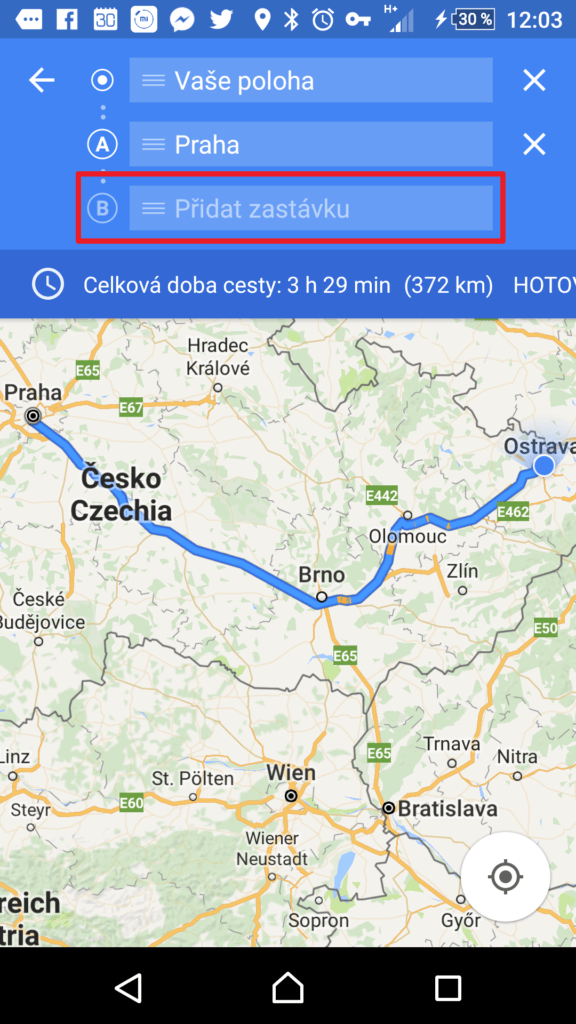 mapy google pole pro pridani zastavky na konci