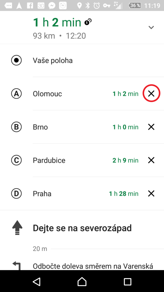 mapy google prehled zastavek s moznosti odstraneni