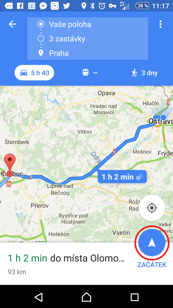 Spuštění navigace po trase
