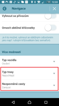 Volba typu trasy