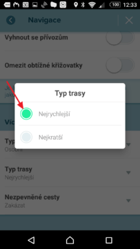 Volba typu trasy