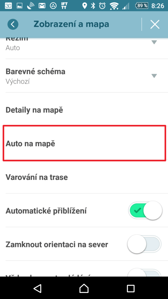 Otevřete nabídku Auto na mapě