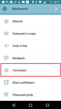 Sekce Tachometr