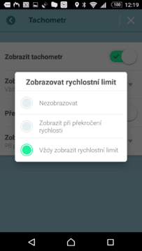 Zobrazování rychlostního limitu