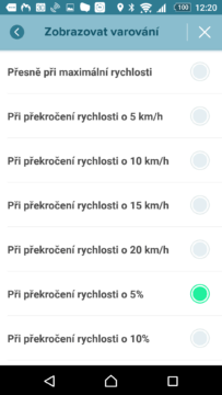 Nastavení upozornění na překročení rychlosti