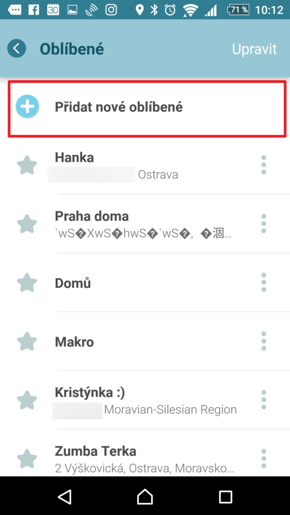 Přidat nové oblíbené