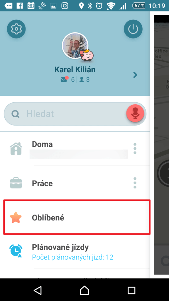 Vstupte do sekce Oblíbené