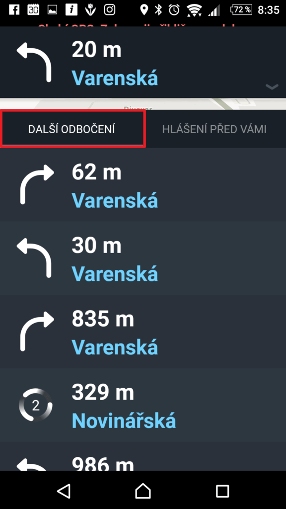 Všechny manévry na trase