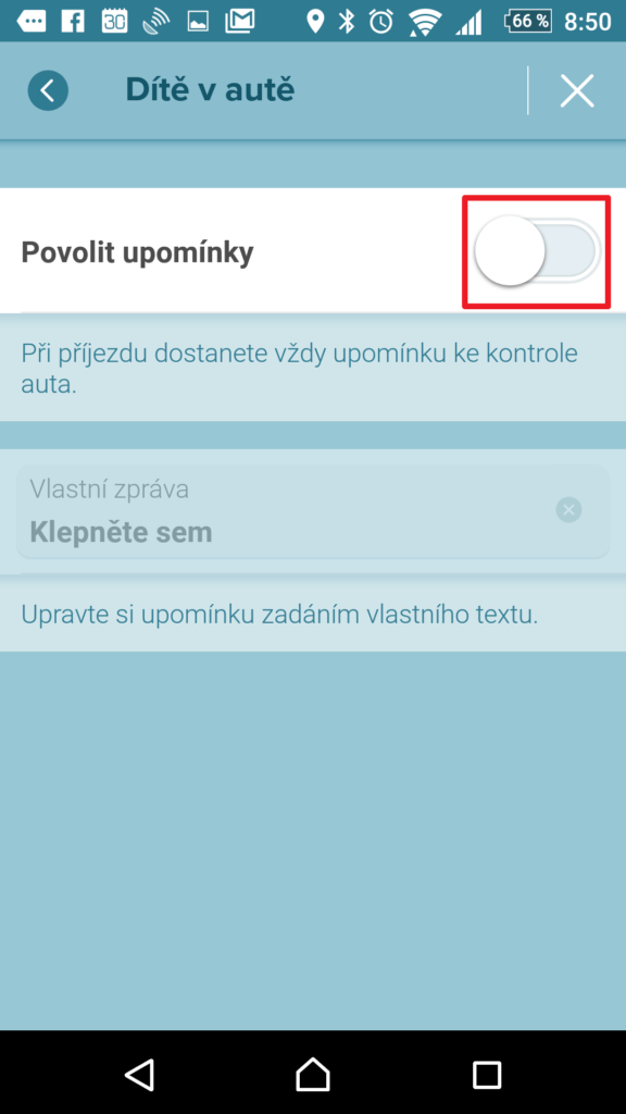Aktivujte přepínač Povolit upomínky
