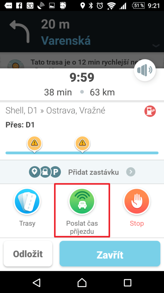 Poslat čas příjezdu