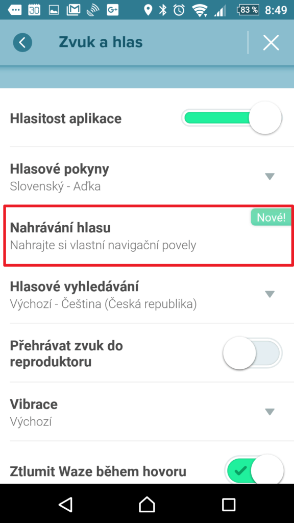 Otevřete sekci Nahrávání hlasu