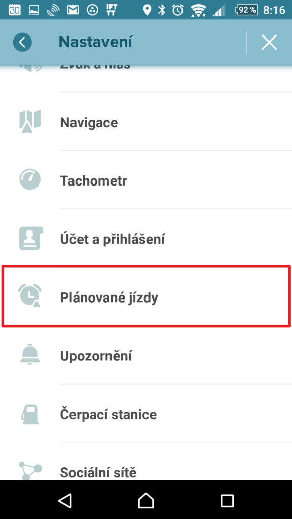 Sekce Plánované jízdy