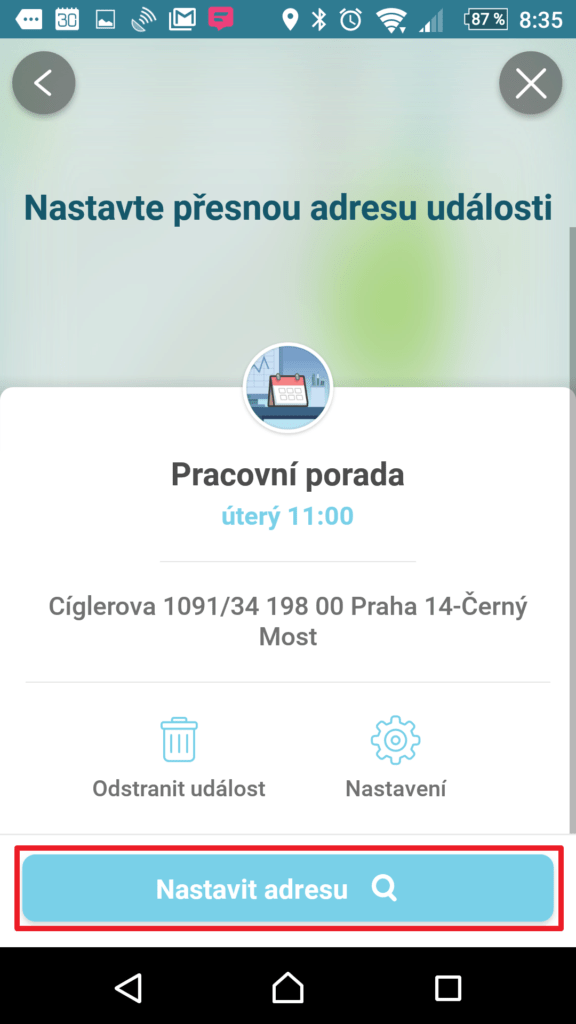 Nastavení adresy akce
