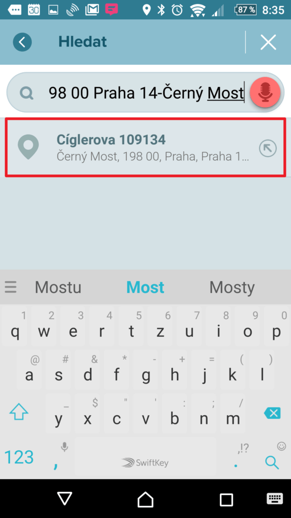 Nastavení adresy akce