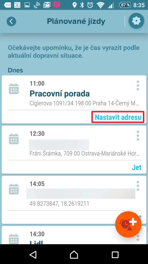 Akce bez nastavené adresy
