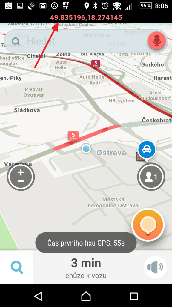 Zobrazované GPS souřadnice