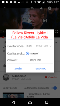 Dialog pro stažení videa z YouTube