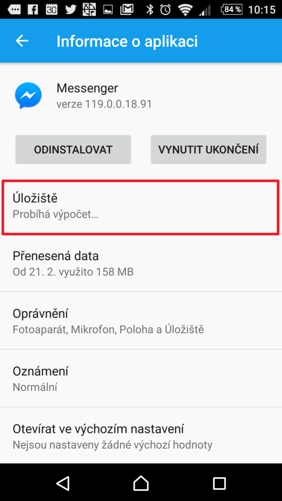 Pokračujte do sekce Úložiště