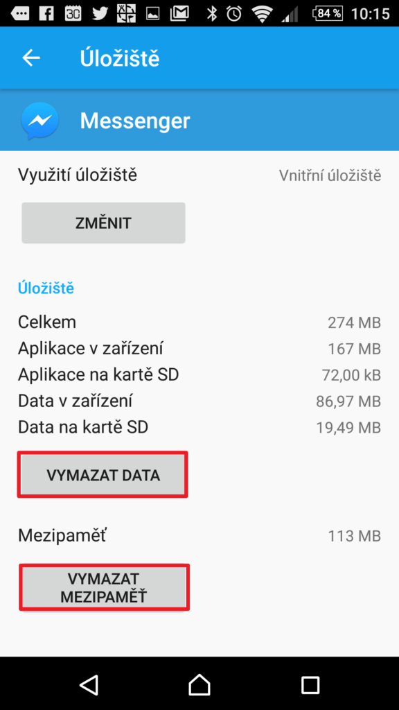Vymazat data a Vymazat mezipaměť