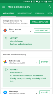 google play seznam zmen