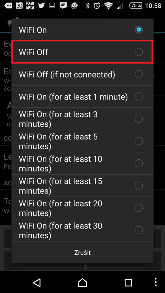 Jak vypnout Wi-Fi?