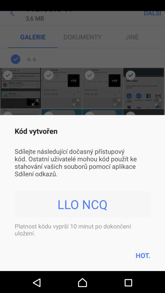 Sdílení pomocí kódu