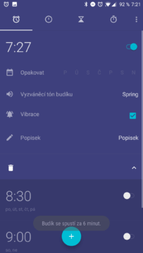 Nastavení budíku v aplikaci Hodiny
