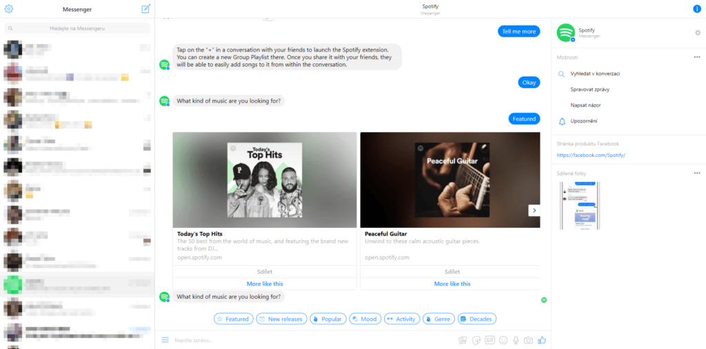 facebook messenger skryte funkce web