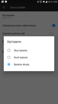 Možnosti ikony stavu baterie OnePlus 5