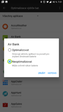 OxygenOS OnePlus 5 Zvolte možnost Neoptimalizovat