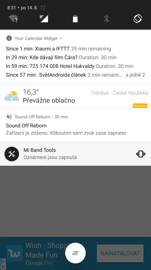 Základní widget v oznámeních