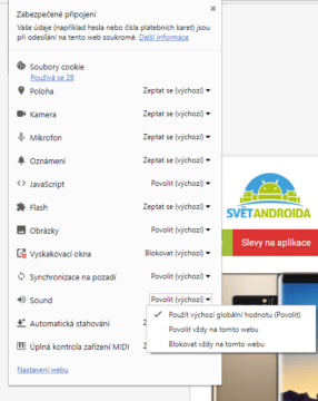 bloknout zvuk chrome prohlizec internet