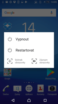 Nabídka vypnutí na Sony Xperia Z3