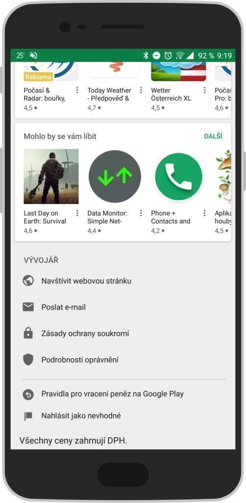 Výpis oprávnění je v Obchodě Play skrytý