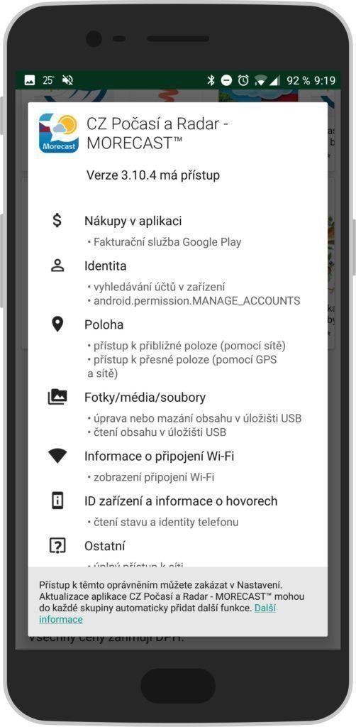 Prostý výčet požadovaných oprávnění