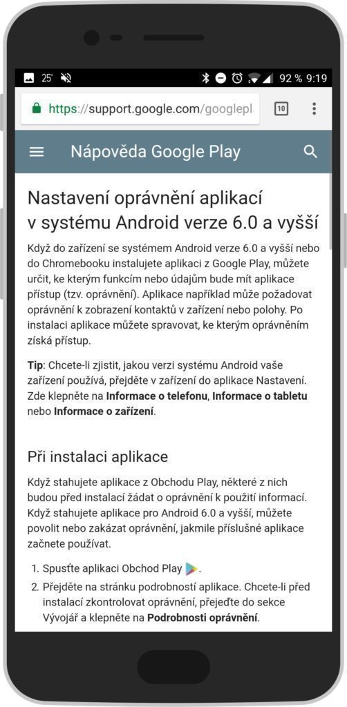 Ani stránka nápovědy oprávnění nepomůže