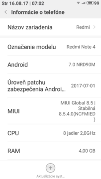 telefon xiaomi redmi note 4x aktualizace android 7 nougat